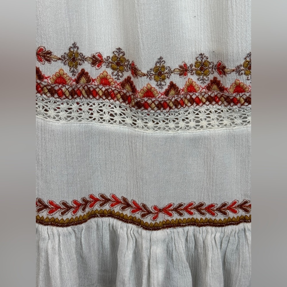 Free People Sunrise Wanderer Ivory Orange Embroidered Mini Dress - Size Small - Picture 6 of 16